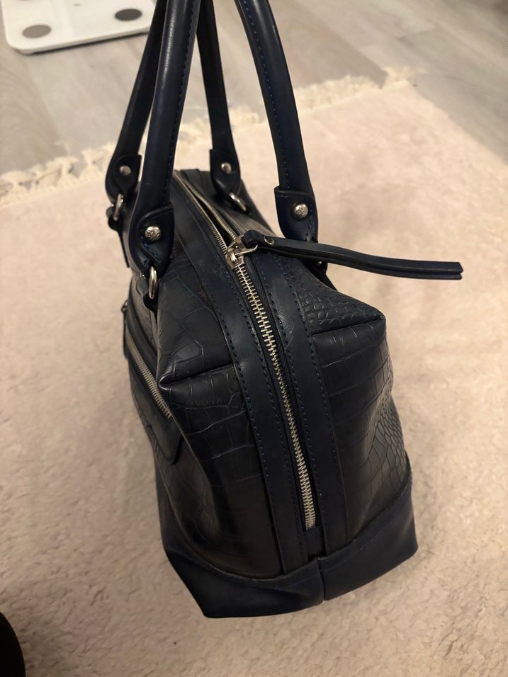 Lacivert Yılan Derisi Desenli Kadın Deri Çanta - Görsel 5