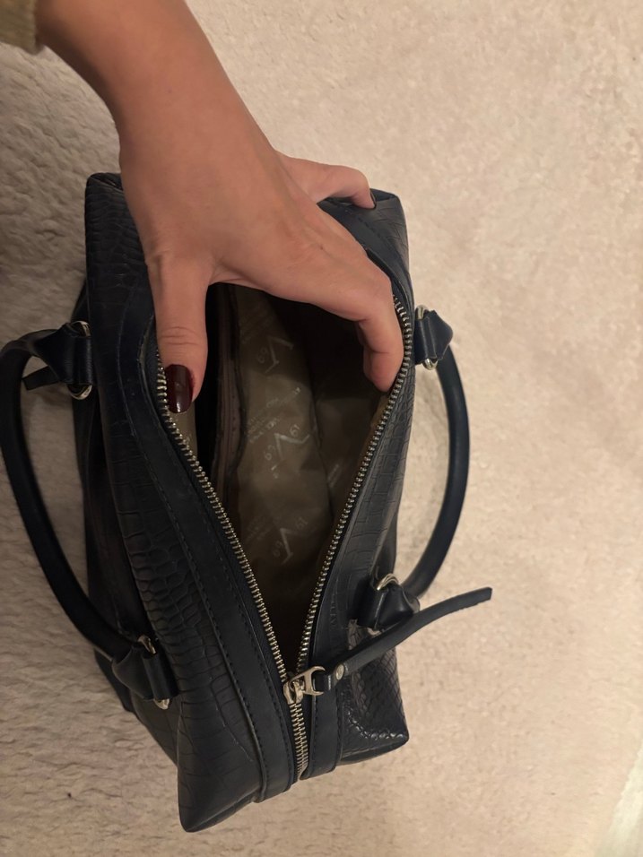 Lacivert Yılan Derisi Desenli Kadın Deri Çanta - Görsel 3