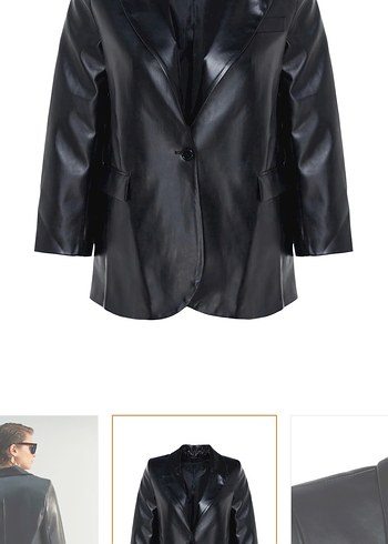 Siyah Deri Kadın Ceket, Düğmeli, Midi Boy - Görsel 9