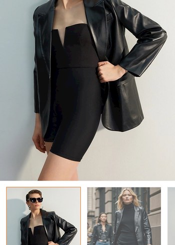 Siyah Deri Kadın Ceket, Düğmeli, Midi Boy - Görsel 6