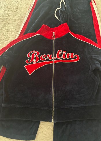 Lacivert kadife Kadın Spor Rahat kesim eşofman takımı - Görsel 2