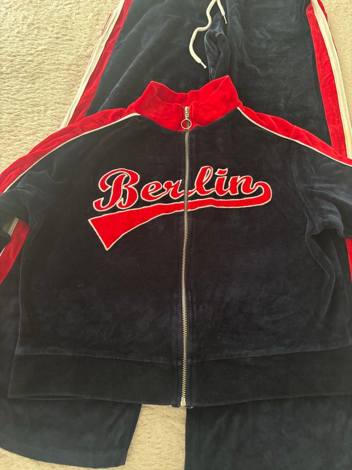 Lacivert kadife Kadın Spor Rahat kesim eşofman takımı - Görsel 2