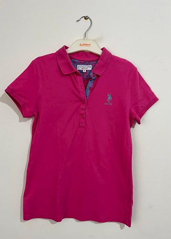 U.S POLO Düğmeli Yakalı Kısa Kollu Pembe Tişört - Görsel 2