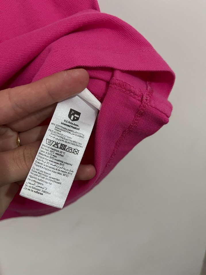 U.S POLO Düğmeli Yakalı Kısa Kollu Pembe Tişört - Görsel 5