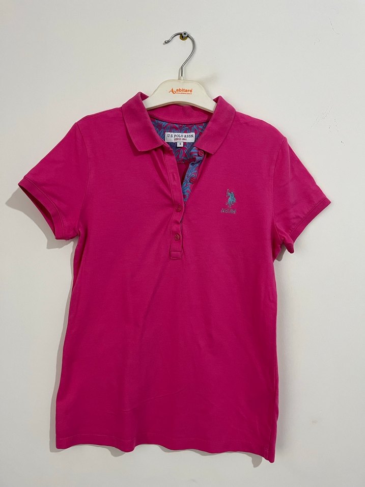 U.S POLO Düğmeli Yakalı Kısa Kollu Pembe Tişört - Görsel 2
