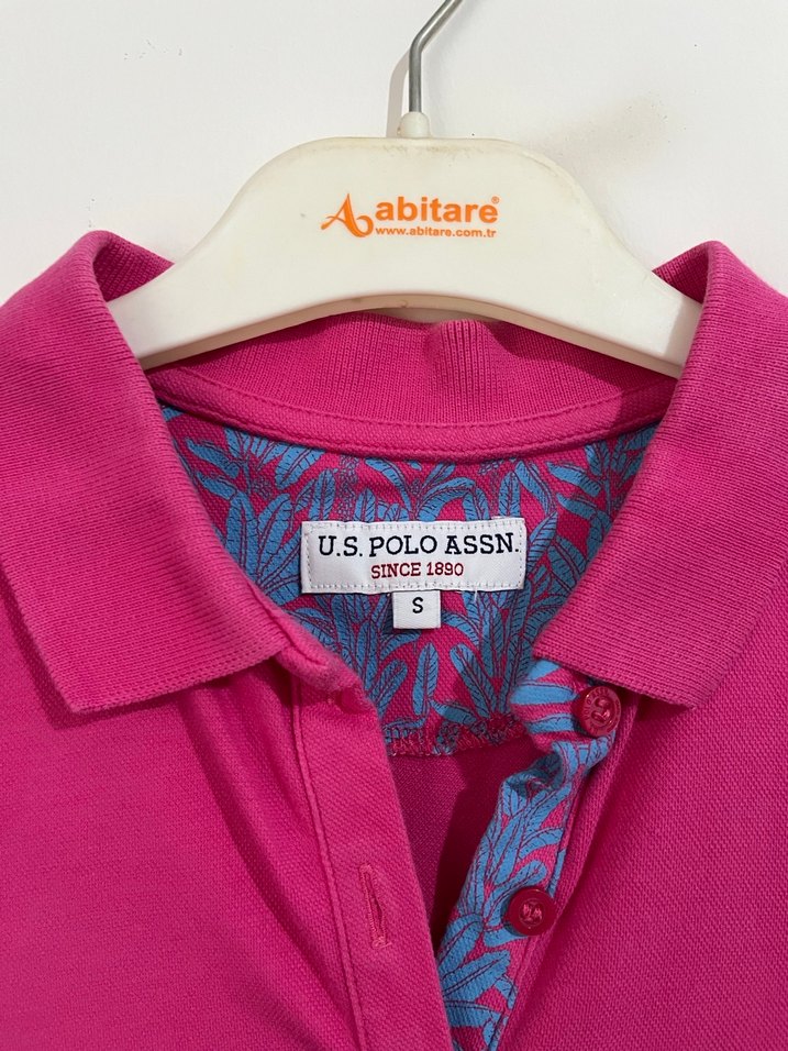 U.S POLO Düğmeli Yakalı Kısa Kollu Pembe Tişört - Görsel 4