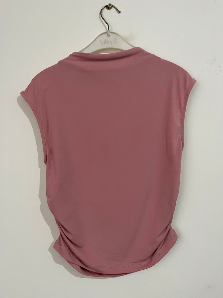 Pembe Drapeli Kolsuz Midi Bluz - Görsel 3