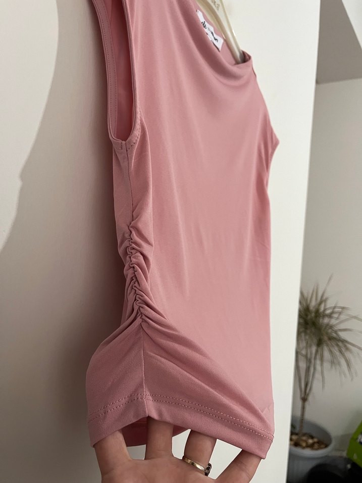 Pembe Drapeli Kolsuz Midi Bluz - Görsel 2