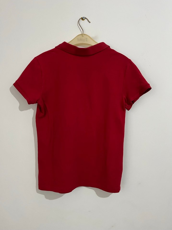 Kırmızı Polo Yaka Kısa Kollu Kadın Tişört - Görsel 4