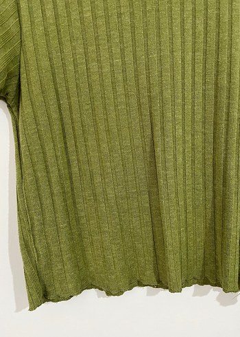 Kadın Haki Kısa Kollu Fitilli Tişört - Görsel 2