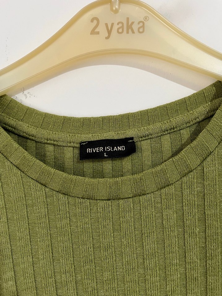 Kadın Haki Kısa Kollu Fitilli Tişört - Görsel 4