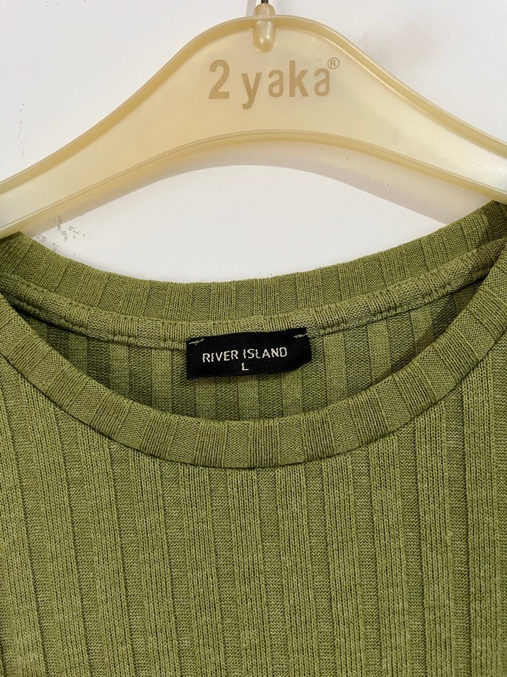 Kadın Haki Kısa Kollu Fitilli Tişört - Görsel 3