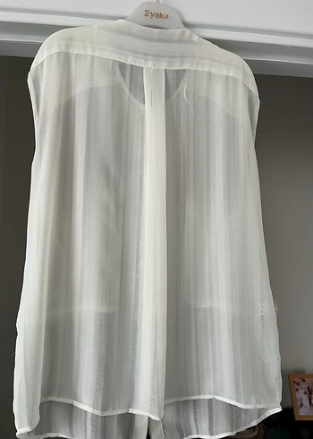 Beyaz Salaş Midi Kolsuz Kadın Yelek gömlek - Görsel 3