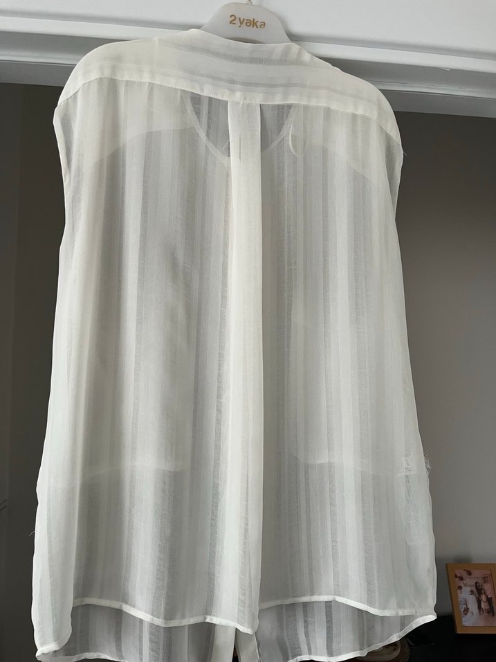 Beyaz Salaş Midi Kolsuz Kadın Yelek gömlek - Görsel 3