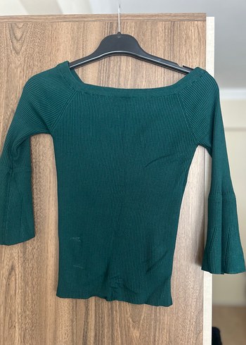 Yeşil Triko Kayık Yaka Kadın triko - Görsel 2