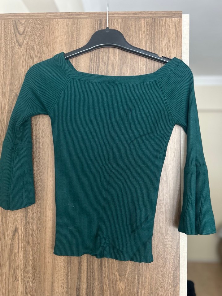 Yeşil Triko Kayık Yaka Kadın triko - Görsel 2