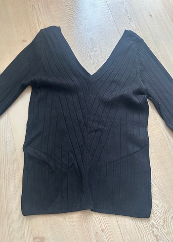 Siyah V Yaka İnce Triko Kadın Kazak - Görsel 3