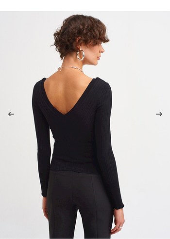 Siyah V Yaka İnce Triko Kadın Kazak - Görsel 4