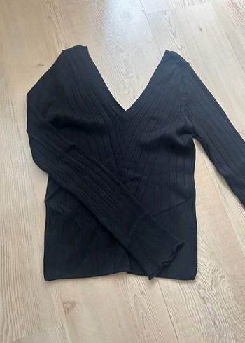 Siyah V Yaka İnce Triko Kadın Kazak - Görsel 2