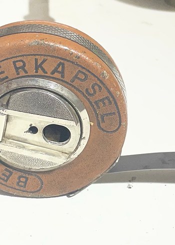 Antika Almanya Uretimi Metal Kasa Deri Kaplama Metal Şerit Metre - Görsel 2