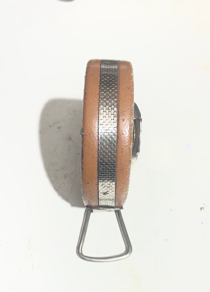 Antika Almanya Uretimi Metal Kasa Deri Kaplama Metal Şerit Metre - Görsel 4