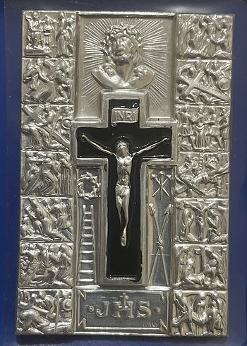 Dini antika Fransız Katolik gümüş kaplama madalya - Görsel 2