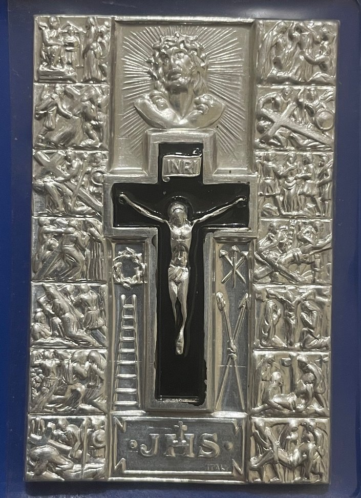 Dini antika Fransız Katolik gümüş kaplama madalya - Görsel 2