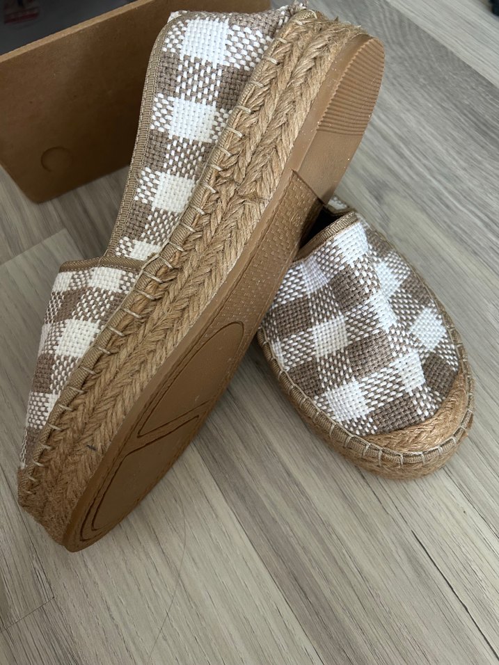 Kahverengi Kareli Dolgu Topuklu Espadril - Görsel 4