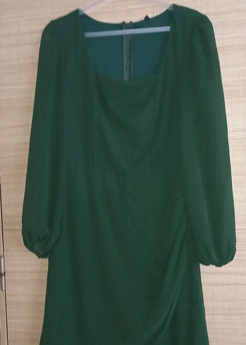 Yeşil Drapeli mini elbise şifon