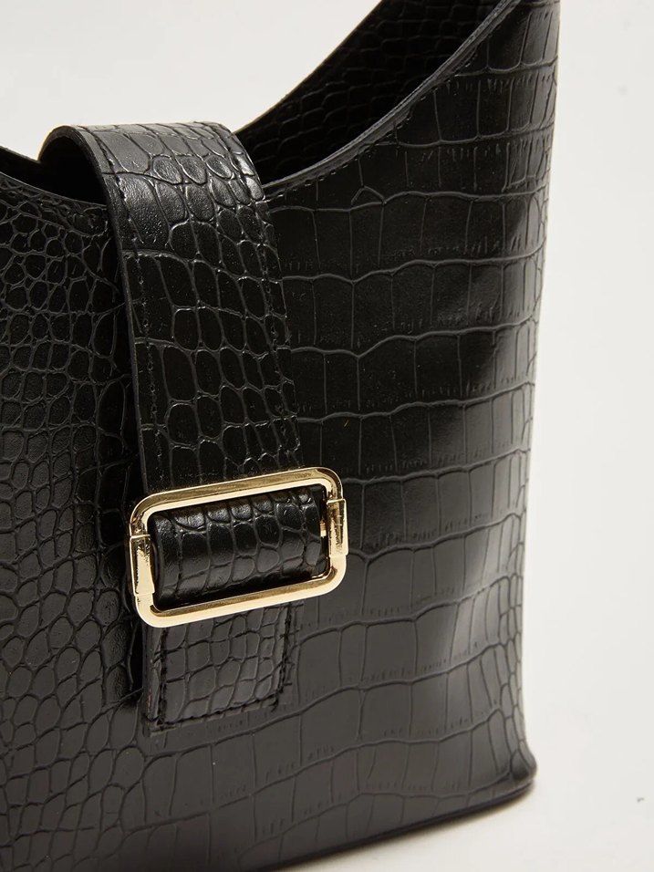 Gri Yılan Desenli Deri Kadın Çanta - Görsel 3