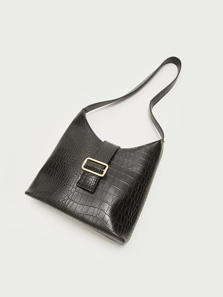 Gri Yılan Desenli Deri Kadın Çanta - Görsel 4