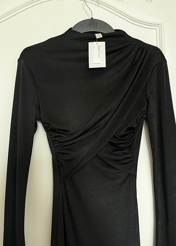 Uzun Kollu Siyah Drapeli Kalem Elbise - Görsel 4