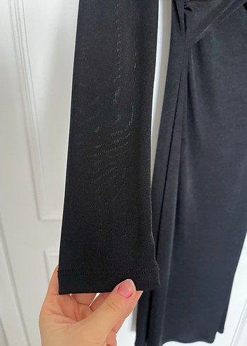 Uzun Kollu Siyah Drapeli Kalem Elbise - Görsel 5