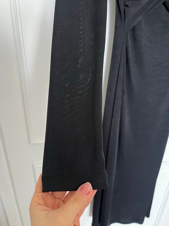 Uzun Kollu Siyah Drapeli Kalem Elbise - Görsel 5
