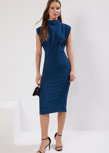 Kadın Lacivert Kalem Elbise - Görsel 3