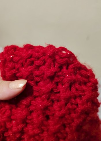 Kırmızı Örgü Kadın Şal - Görsel 2