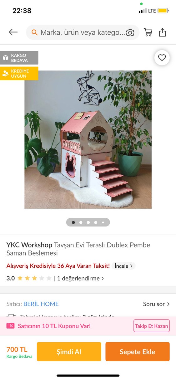 Pastel Pembe Kedi Evi ve Oyun Alanı - Görsel 2