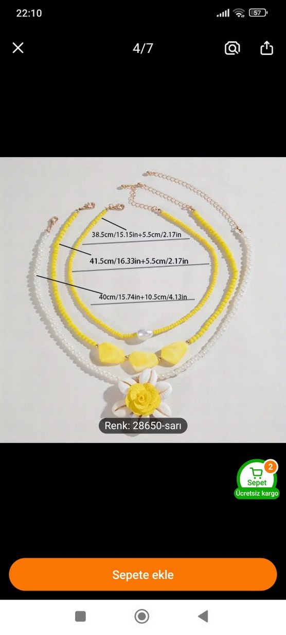 Sarı beyaz Boncuklu 3 lü Kolye - Görsel 5