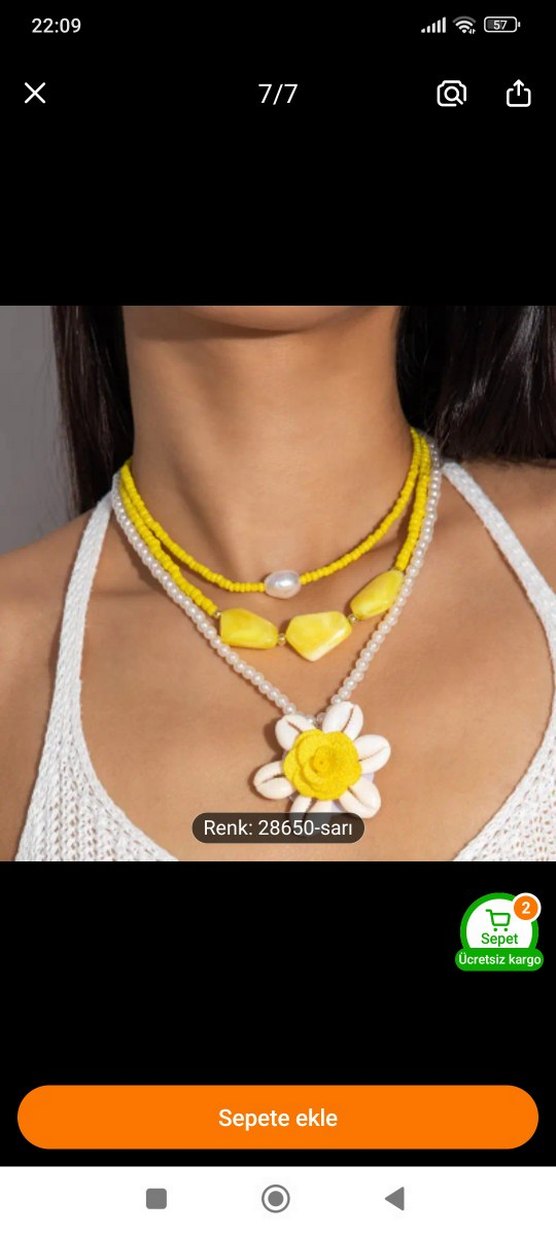 Sarı beyaz Boncuklu 3 lü Kolye - Görsel 2