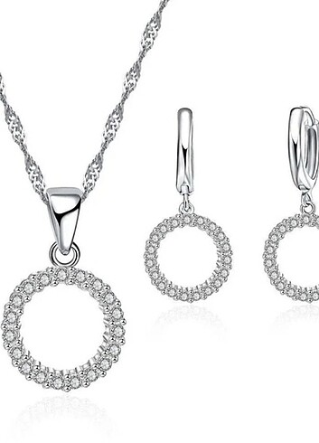 Sterling silver 925 ayar gümüş zirkon taşlı set kolye küpe zincir dahil gümüştür
