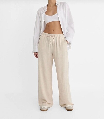 Stradvarius krem bej keten pantolon