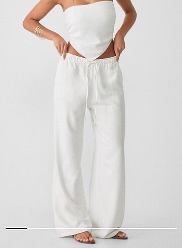 Stradivarius beyaz keten pantolon