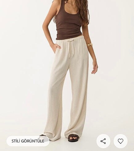 Stradivarius krem bej keten pantolon