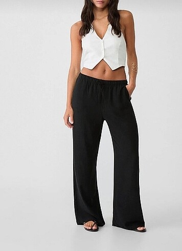 Stradivarius siyah keten pantolon