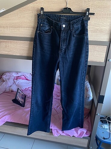 36 Beden Gece mavisi trendyol yüksek bel wide leg jean