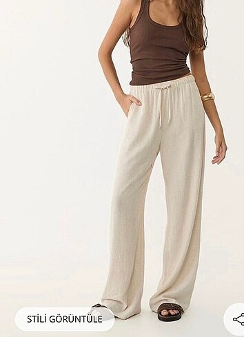 Stradivarius bej krem keten pantolon