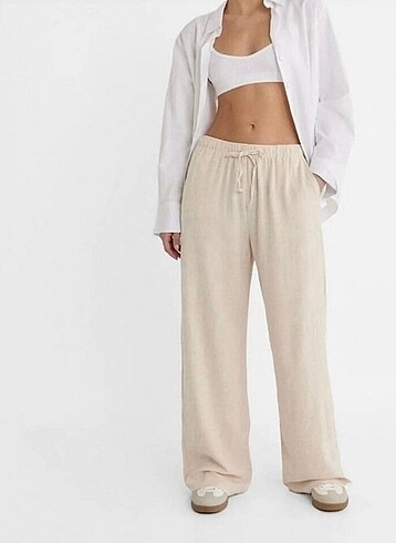 Stradivarius bej krem keten pantolon