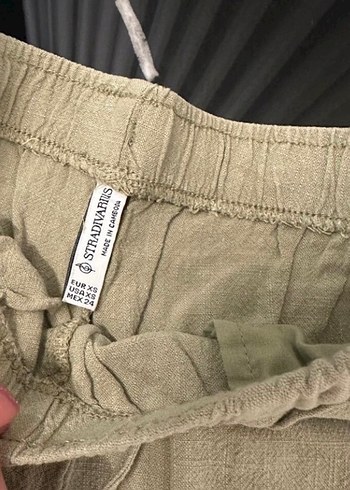 xs Beden Stradivarius yeşil haki keten pantolon