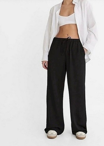 Stradivarius siyah keten pantolon