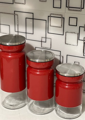 Kırmızı Kapaklı 3'lü Saklama Kavanozu Seti - Görsel 2